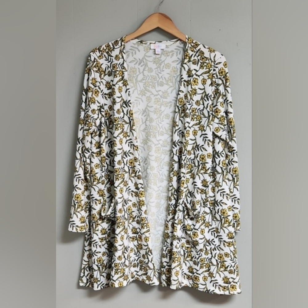 NWOT LuLaRoe Open Front Yellow Floral Cardingan/Kimona. Size Large.